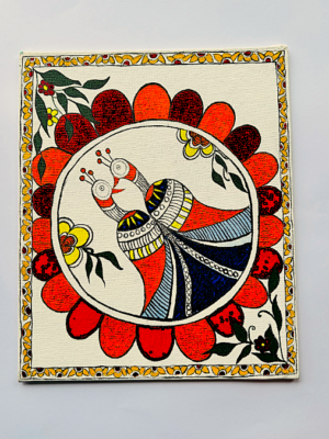 Madhubani Pair of Peacocks Canvas Art